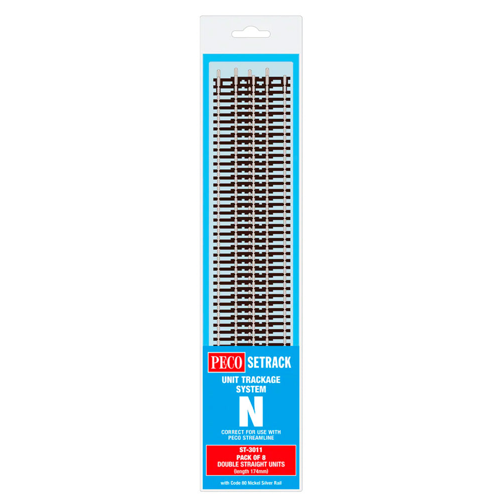 PECO ST-3011 Double Straight 174mm long 8-pack Code 80 Setrack N Gauge Track