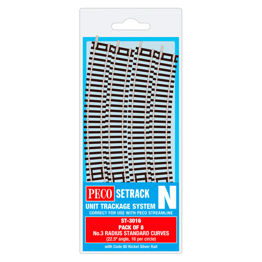 PECO ST-3016 No.3 Radius Standard Curve 298.5mm 8-Pack Code 80 Setrack N Track