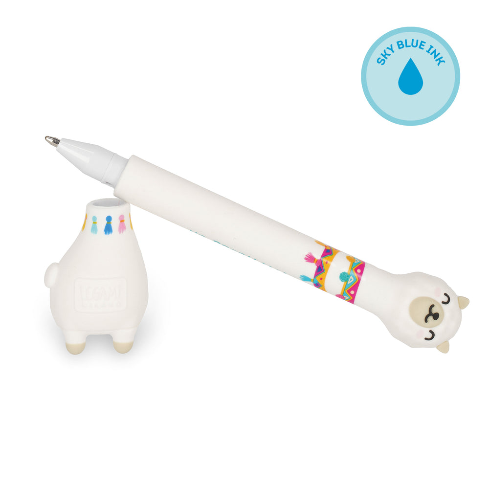 Legami Stand-Ink Ovation Ballpoint Pen with Base - Llama - Sky Blue