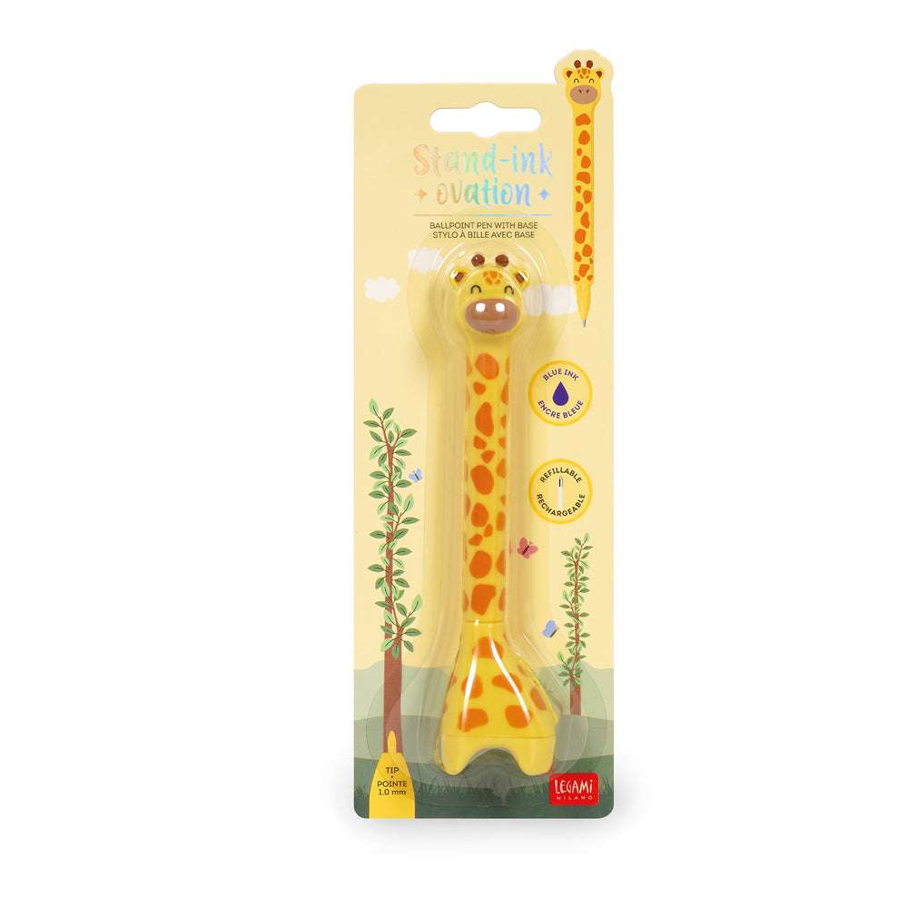 Legami Stand-Ink Ovation Ballpoint Pen with Base - Giraffe - Blue