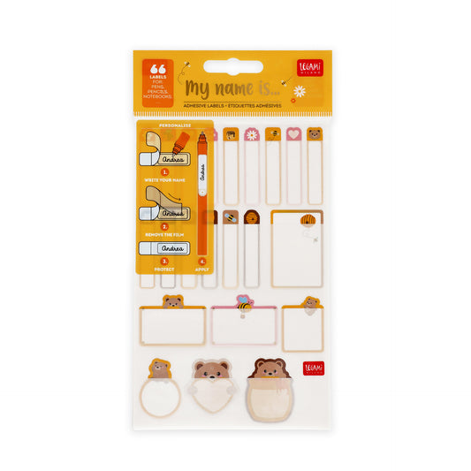 Legami My Name Is... Set of 66 Adhesive Labels - Teddy