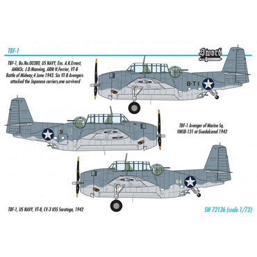Sword 72136 Grumman TBF-1 Avenger 1:72 Plastic Model Aircraft Kit