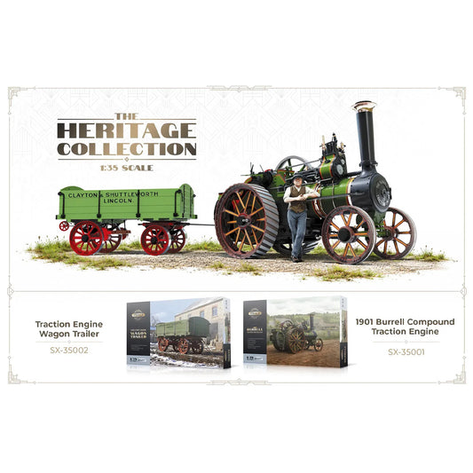 SteamX by ScaleX 1901 Burrell Traction Engine & Wagon Trailer 1:35 3D Model Kits