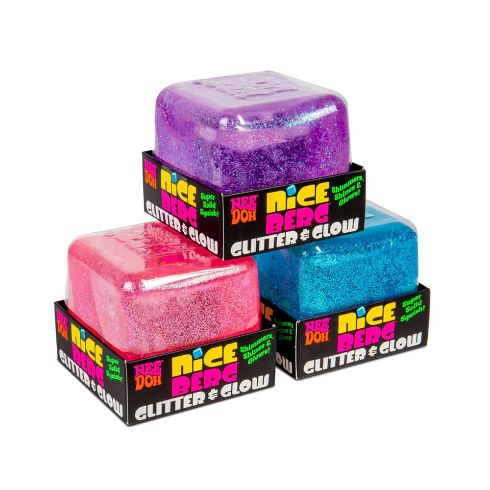 NeeDoh Niceberg Glitter & Glow Super Solid Squish Large Cube Fidget Toy