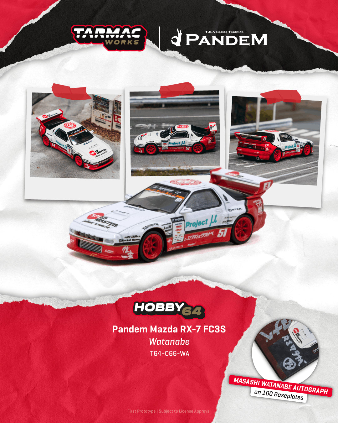 Tarmac Works Pandem Mazda RX-7 FC3S Watanabe 1:64 Diecast Model