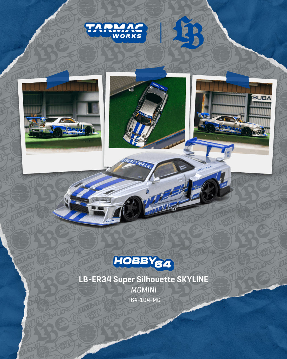 Tarmac Works LB-ER34 Super Silhouette Nissan Skyline 1:64 Diecast Model