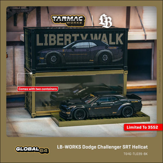 Tarmac LB-Works Dodge Challenger SRT Hellcat Black 2 Containers 1:64 Diecast Car