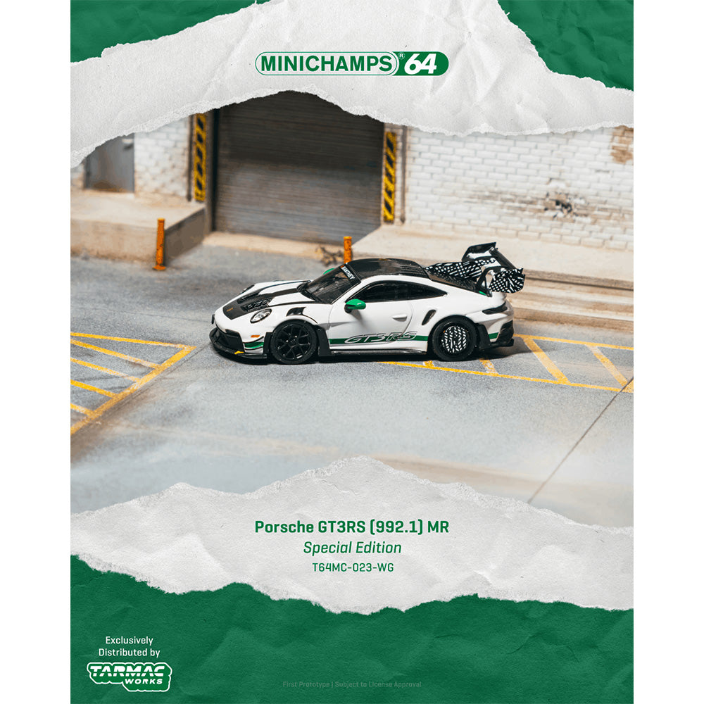 Tarmac Works x Minichamps Porsche 911 GT3RS (992.1) MR White/Green 1:64 Diecast