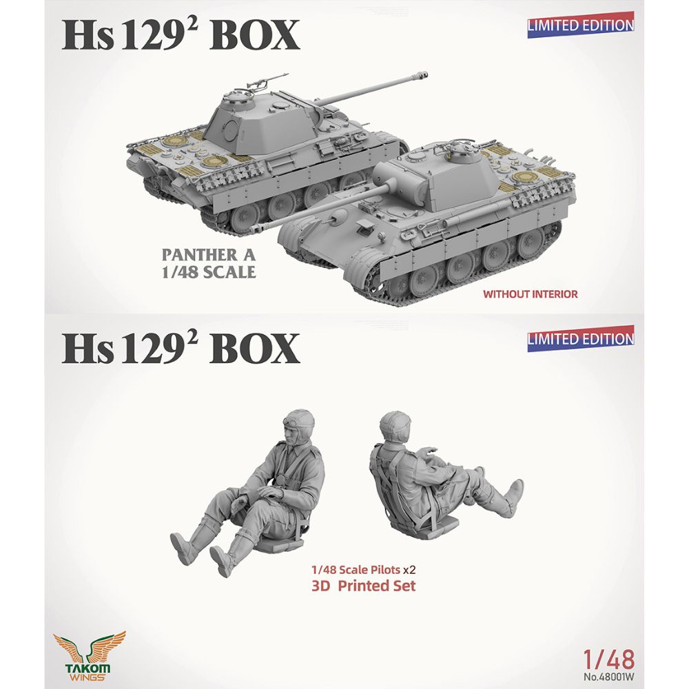 Takom 48001W Hs 129² Big Box 2 Aircraft, 1 Tank + Figures 1:48 Model Kits