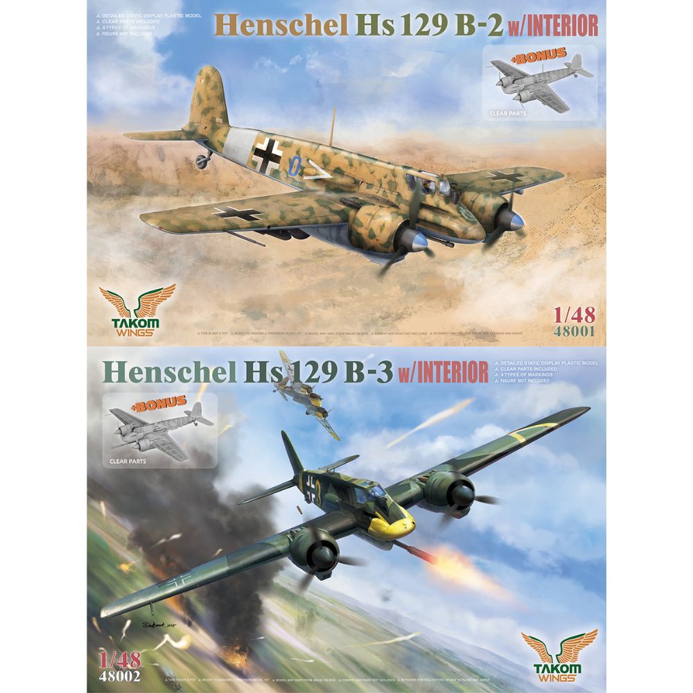 Takom 48001W Hs 129² Big Box 2 Aircraft, 1 Tank + Figures 1:48 Model Kits