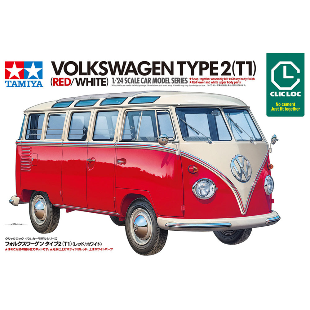 Tamiya 28101 Volkswagen Type 2 (T1) Red & White Clic Loc 1:24 Model Kit