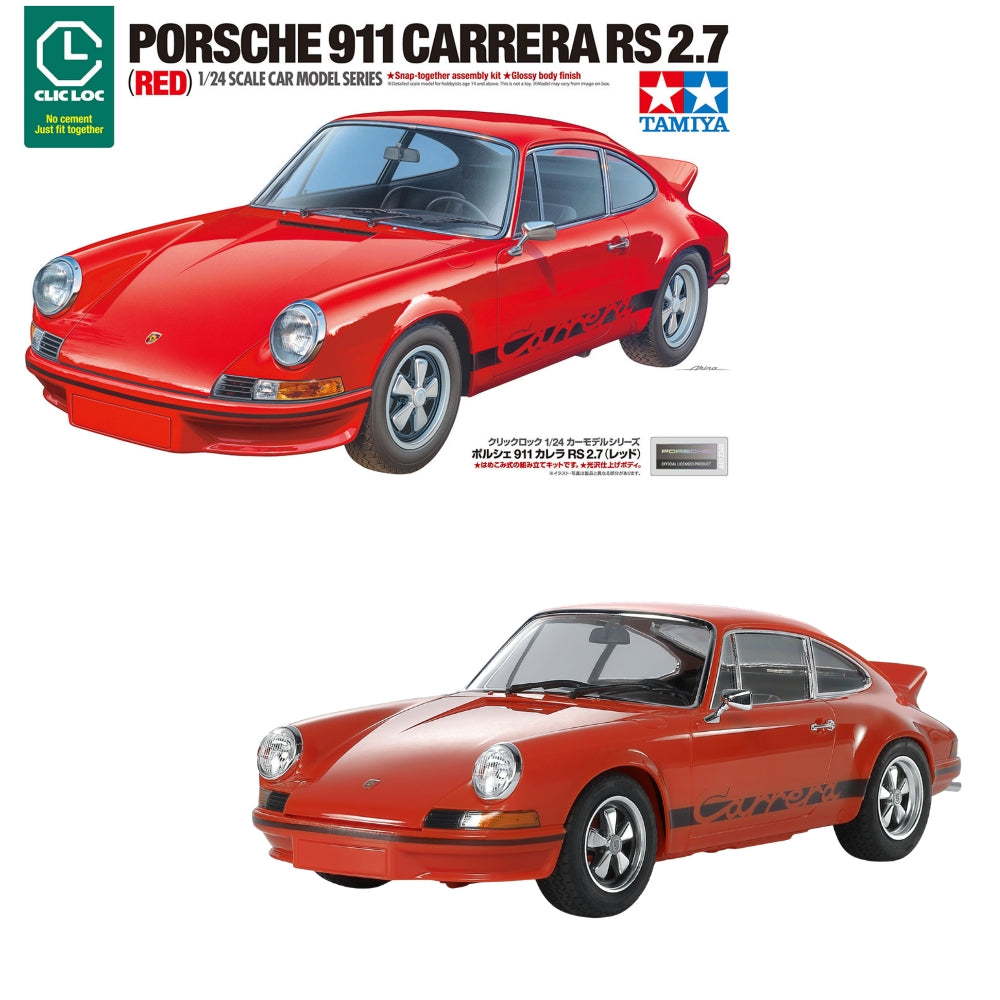 Tamiya 28104 Porsche 911 Carrera RS 2.7 Red 1:24 Clic Loc Model Kit