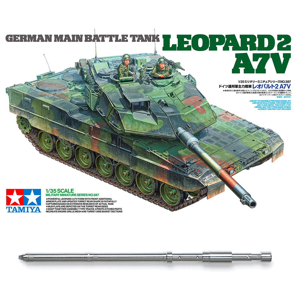 Tamiya 35387 Leopard 2 A7V Tank w/12694 Metal Barrel Upgrade 1:35 Model Kit