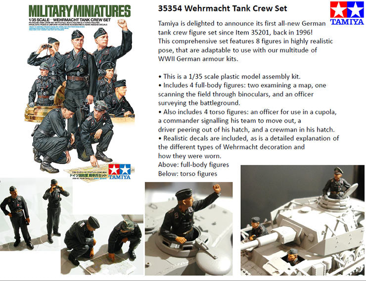 TAMIYA 35354 Wehrmacht Tank Crew Set 1:35  Figures Model Kit