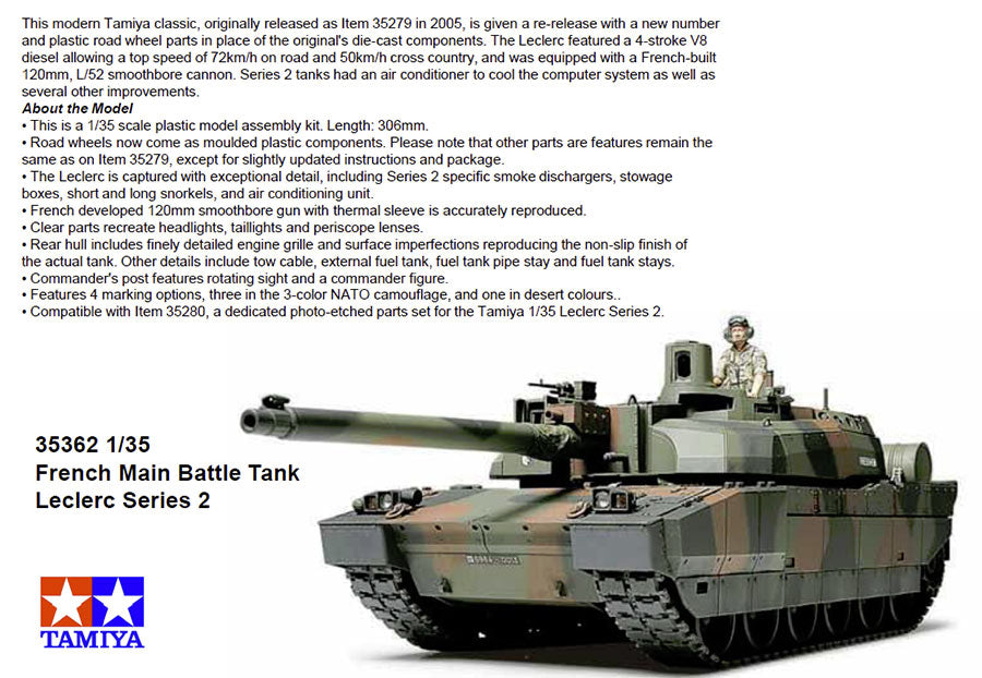 TAMIYA 35362 French Battle Tank LeClerc Series 2 1:35 Tank Model Kit