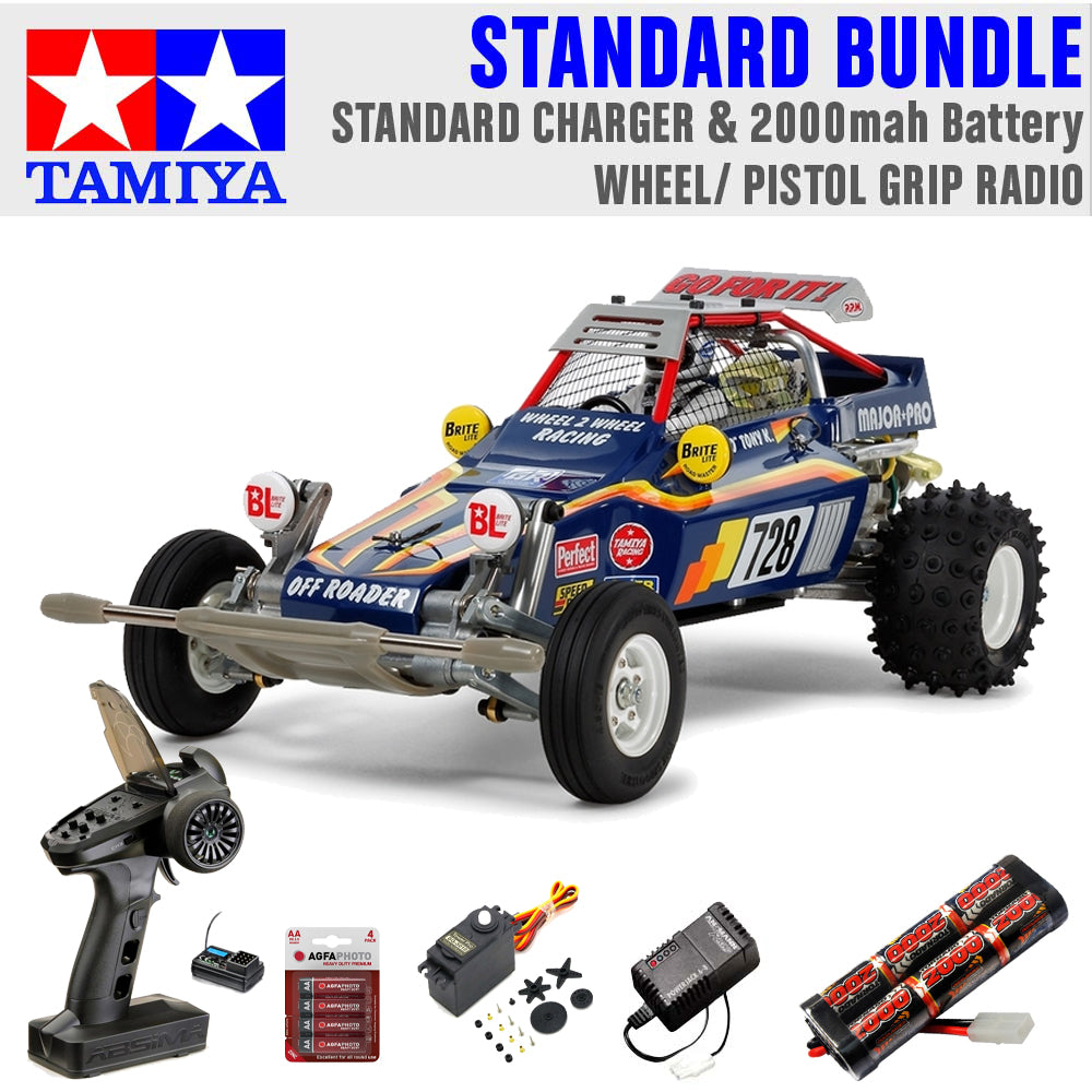 Tamiya RC 47304 Fighting Buggy / Super Champ 1:10 Standard Wheel Radio Bundle
