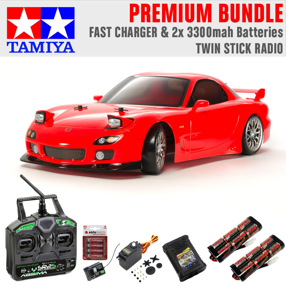 TAMIYA RC 58648 Mazda RX-7 Drift Spec (TT02D) 1:10 Car Premium Stick Bundle