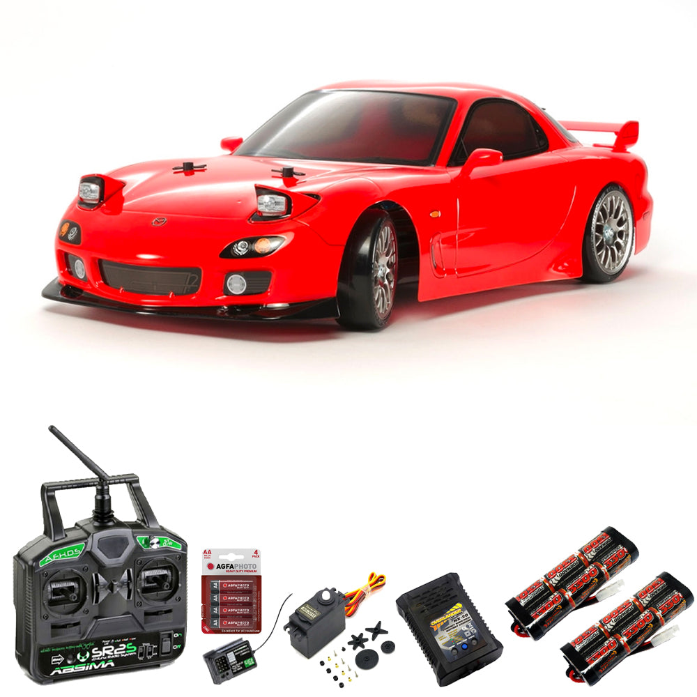 TAMIYA RC 58648 Mazda RX-7 Drift Spec (TT02D) 1:10 Car Premium Stick Bundle