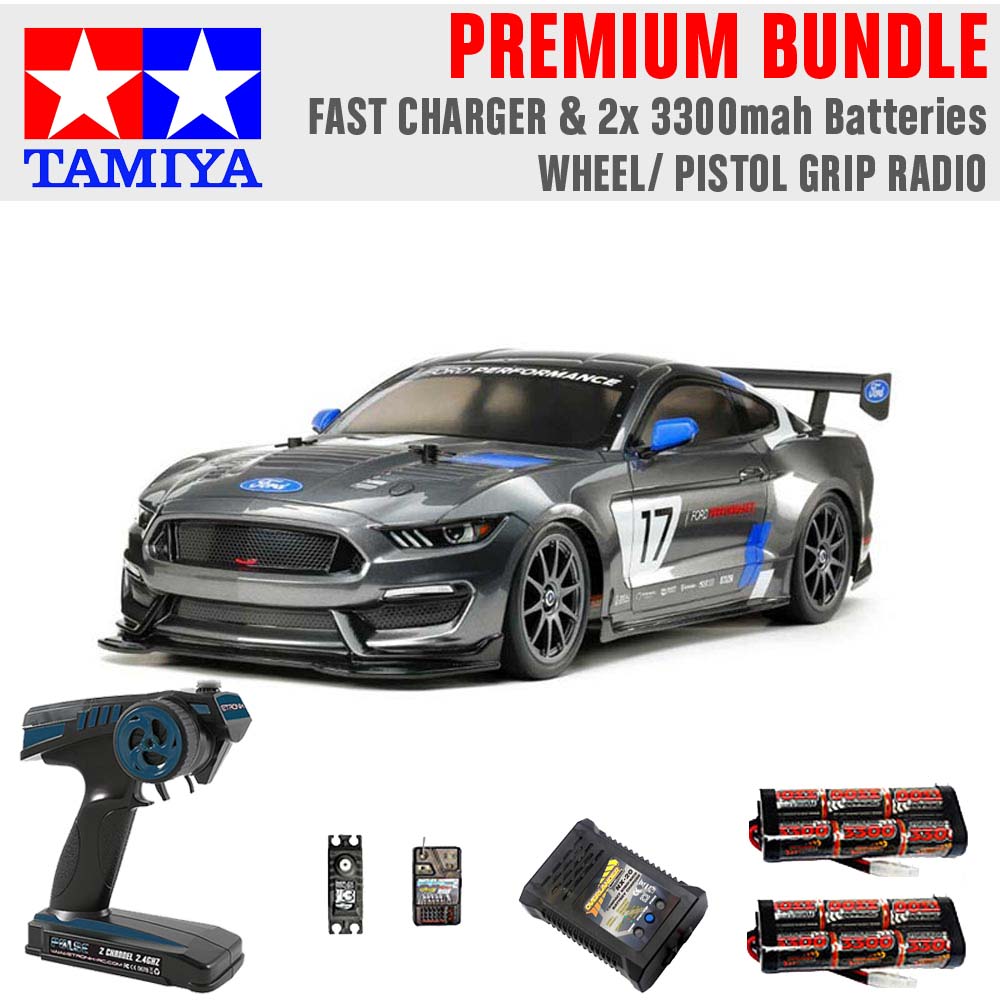 TAMIYA RC 58664 Ford Mustang GT4 (TT-02) 1:10 Premium Wheel Radio Bundle