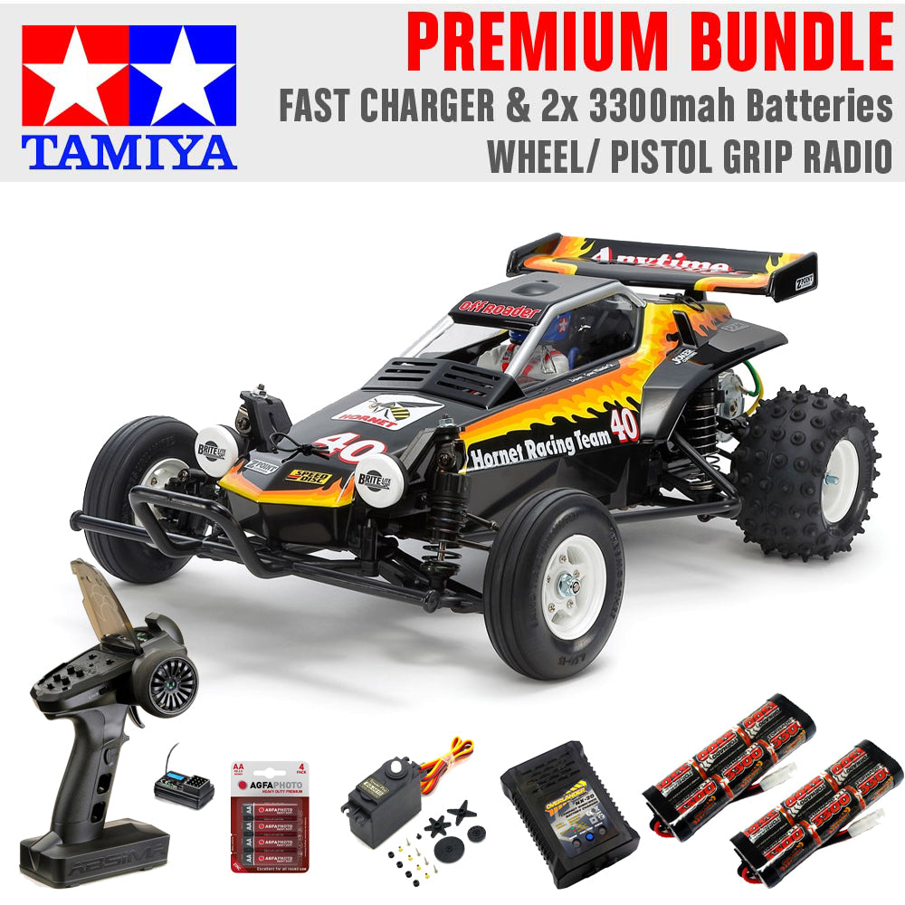 Tamiya RC 58742 Hornet EVO Off-Road Racer 1:10 Premium Wheel Radio Bundle