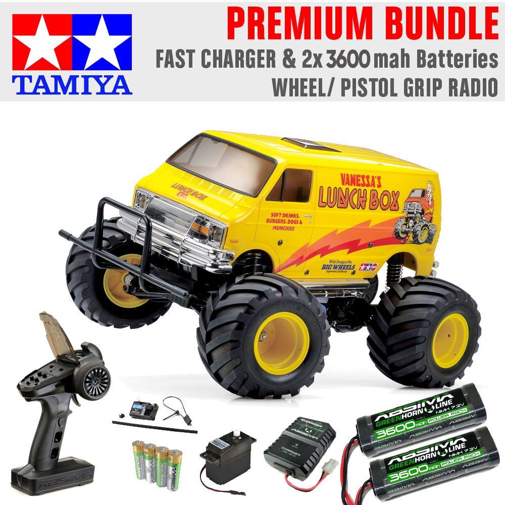 Tamiya RC 58755 Lunch Box Evo 1:12 Premium Wheel Radio Bundle