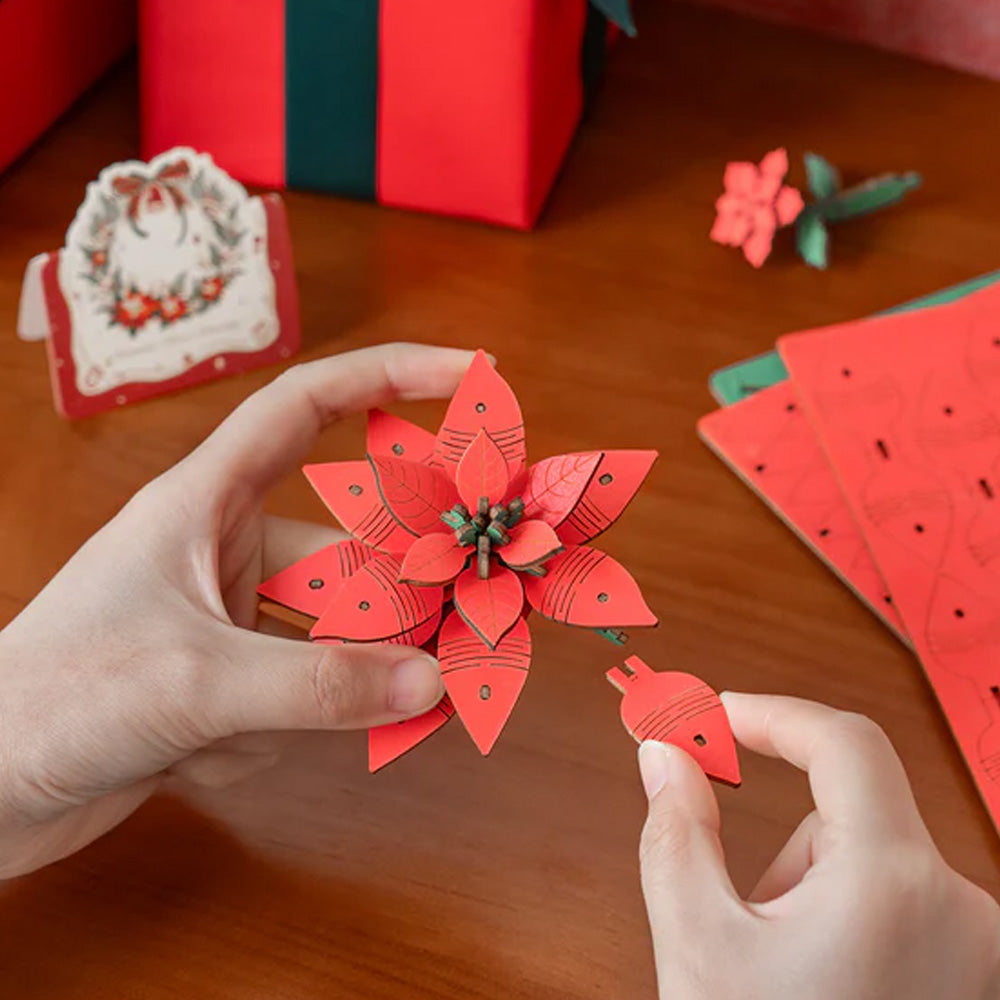 Rowood Poinsettia Flower Bouquet 3D Wooden Puzzle Model Kit TF001