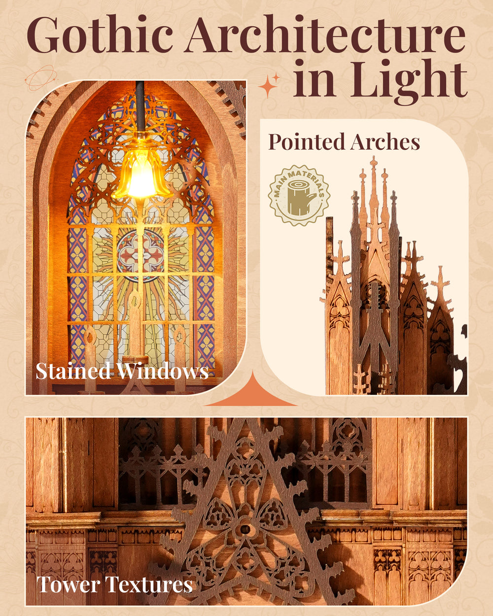 Rolife Twin-Tower Cathedral 3D Wooden Puzzle Model Kit TGA01