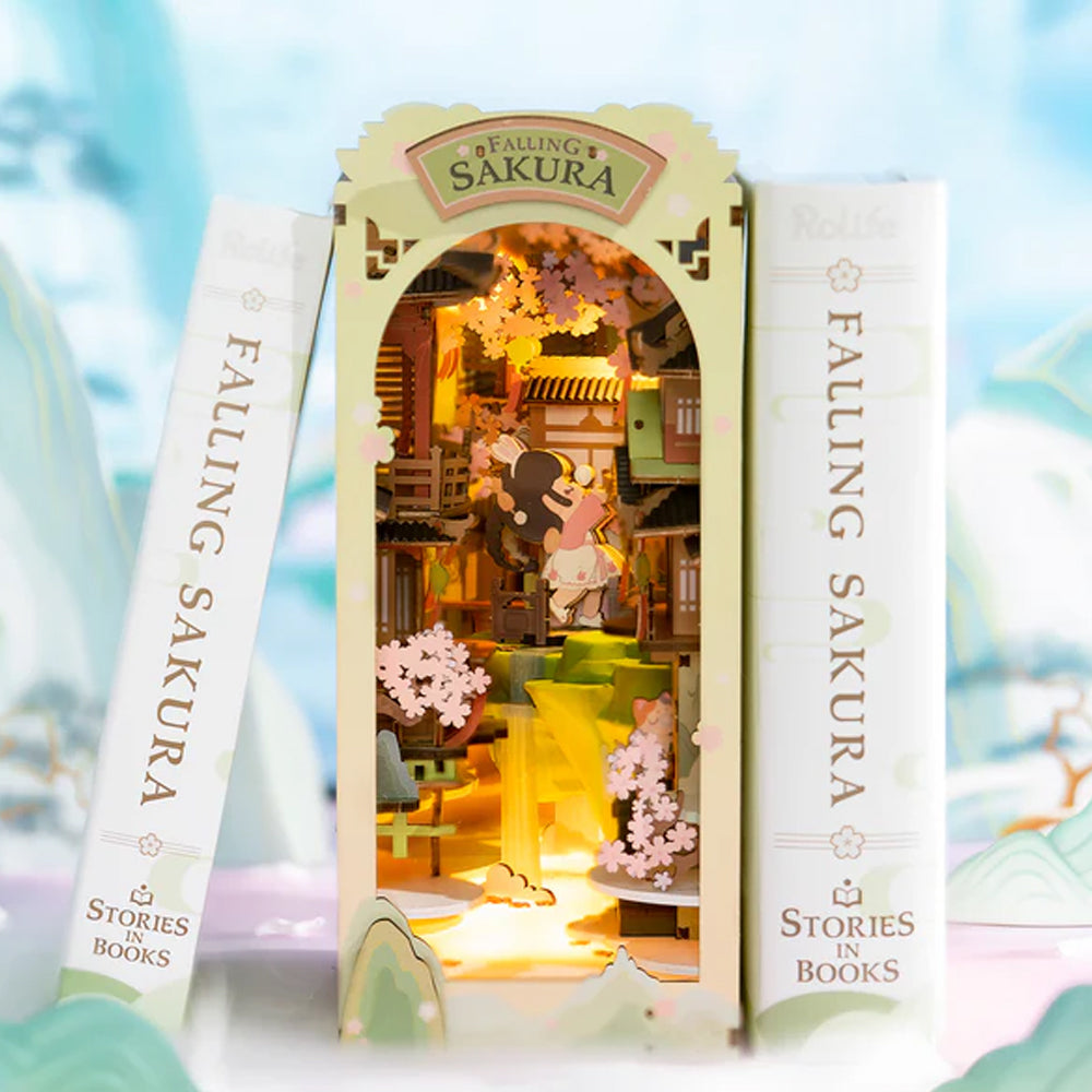 ROBOTIME Rolife Falling Sakura Book Nook DIY Miniature Dollhouse TGB05