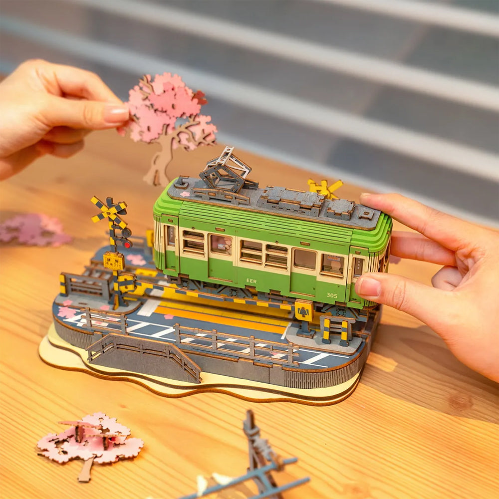 ROBOTIME Rolife Sakura Tram Train Journey 3D Wooden Model Kit Puzzle TGS02