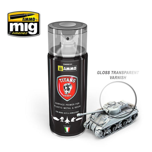 Ammo by Mig Titans Hobby 114 Gloss Varnish Primer 400ml Model Spray Paint Can TTH114