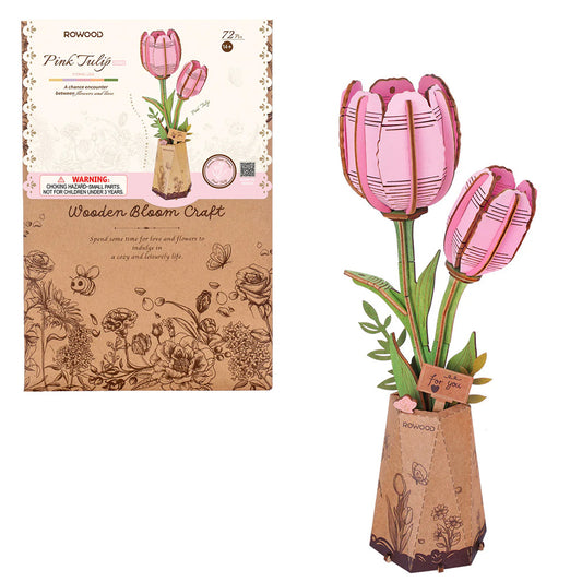 Rowood Pink Tulip DIY Flower 3D Wooden Puzzle TW082