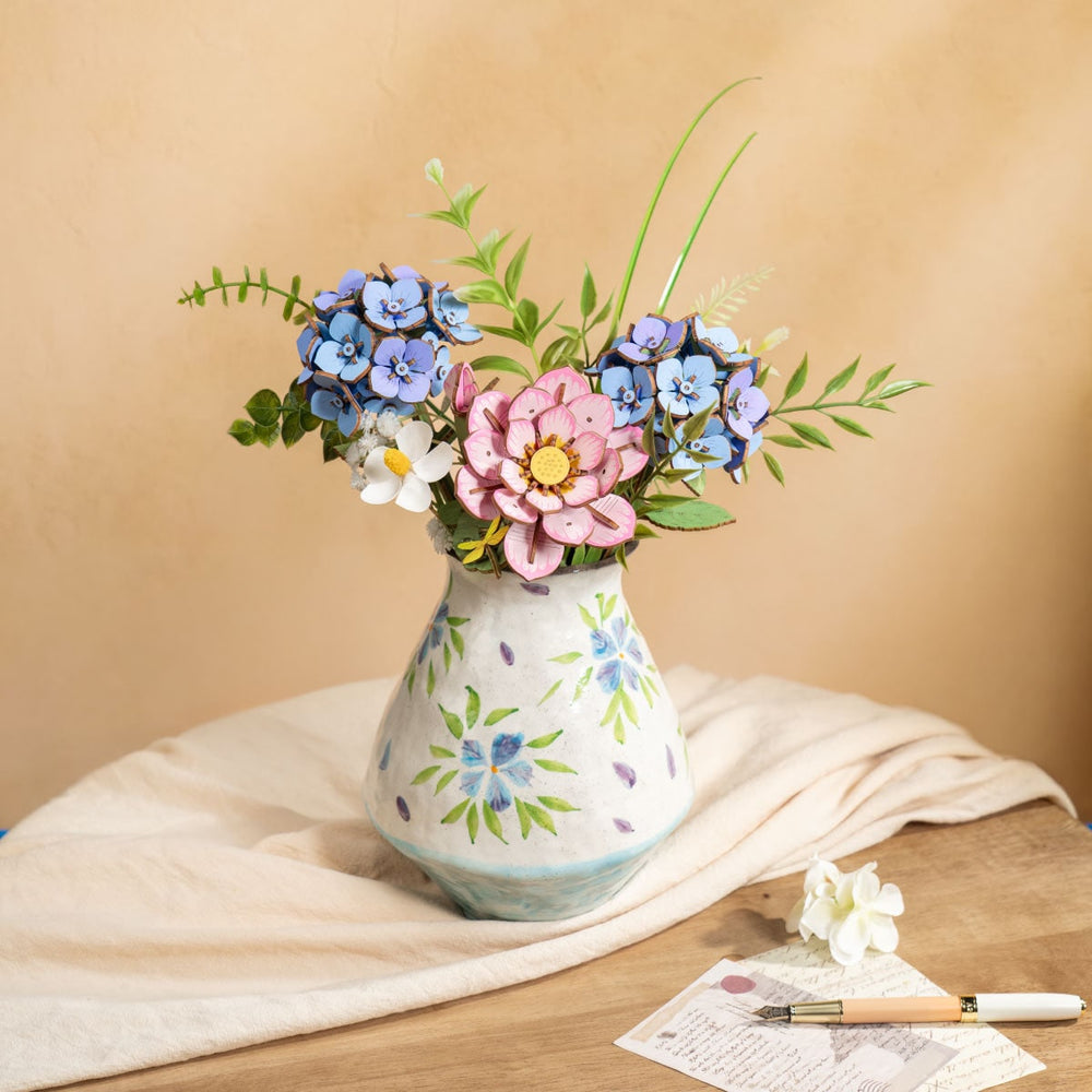 Rowood Blue Hydrangea DIY Flower 3D Wooden Puzzle TW141