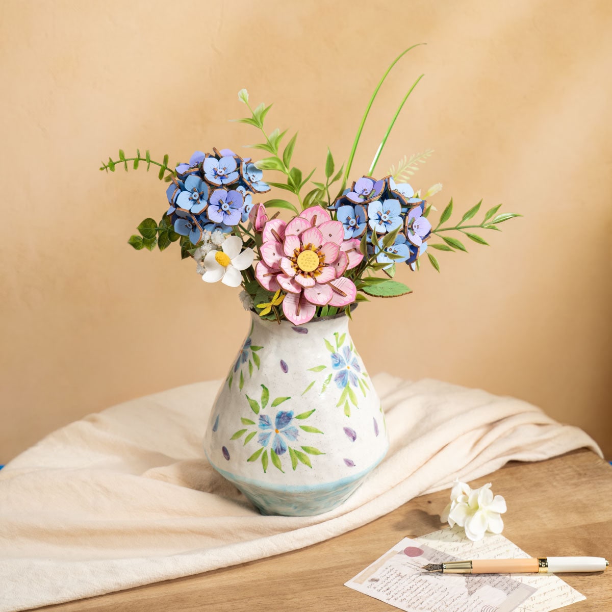 Rowood Blue Hydrangea DIY Flower 3D Wooden Puzzle TW141 - image 3