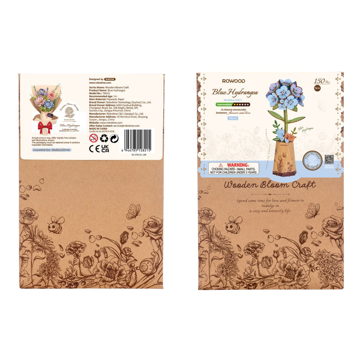 Rowood Blue Hydrangea DIY Flower 3D Wooden Puzzle TW141