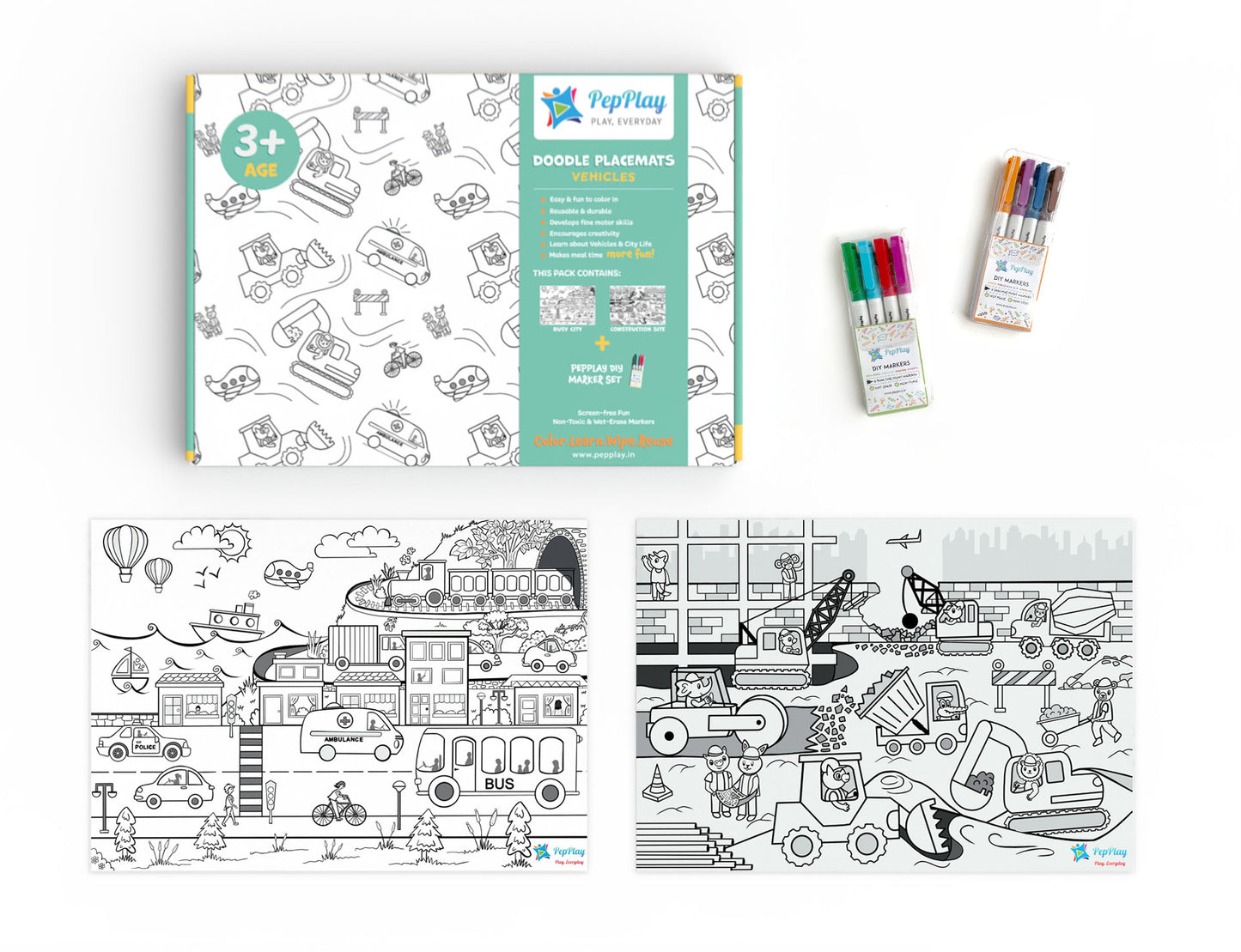 PepPlay TWPP20204 Doodle Placemats – Vehicles