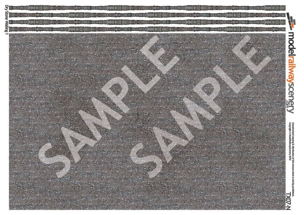 Scale Model Scenery TX007 Dry Stone Wall Texture Paper (Pk of 5) OO/HO Gauge