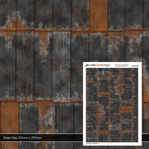 Scale Model Scenery TX104 Rusty Black Painted & Weathered Corrugated Iron OO/HO