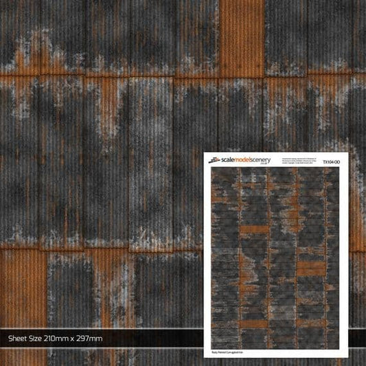 Scale Model Scenery TX104 Rusty Black Painted & Weathered Corrugated Iron OO/HO