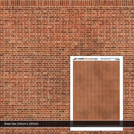 Scale Model Scenery TX108 Old Red Brown Brick Texture Paper (Pk 5) OO/HO Gauge