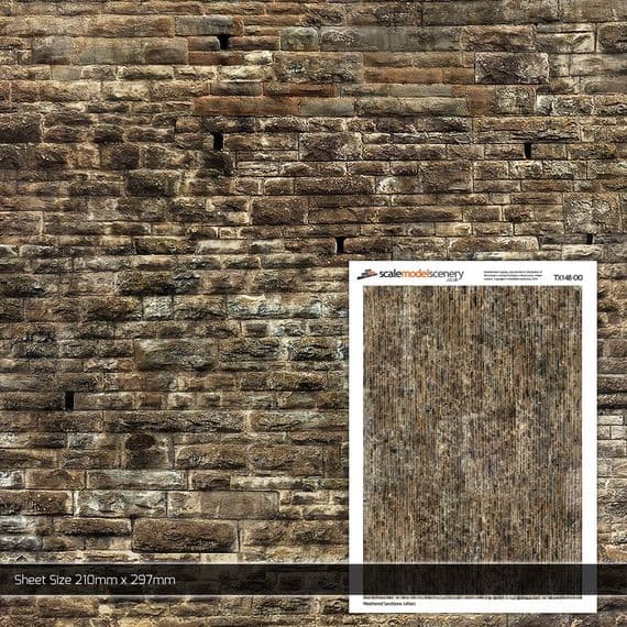 Scale Model Scenery TX148 Weathered Sandstone Ashlars Texture Paper OO/HO Gauge
