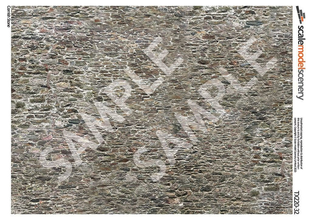 Scale Model Scenery TX220 Old Stone Wall Texture Paper (Pk of 5) OO/HO Gauge