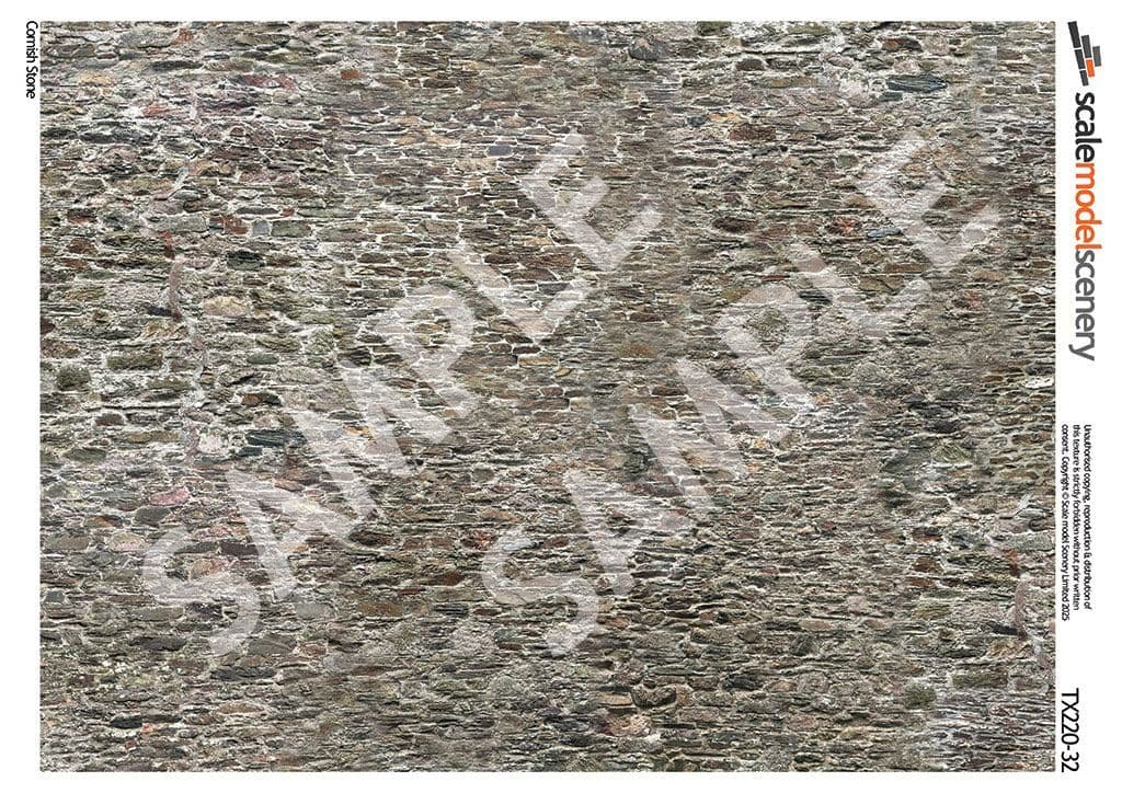 Scale Model Scenery TX220 Old Stone Wall Texture Paper (Pk of 5) OO/HO Gauge