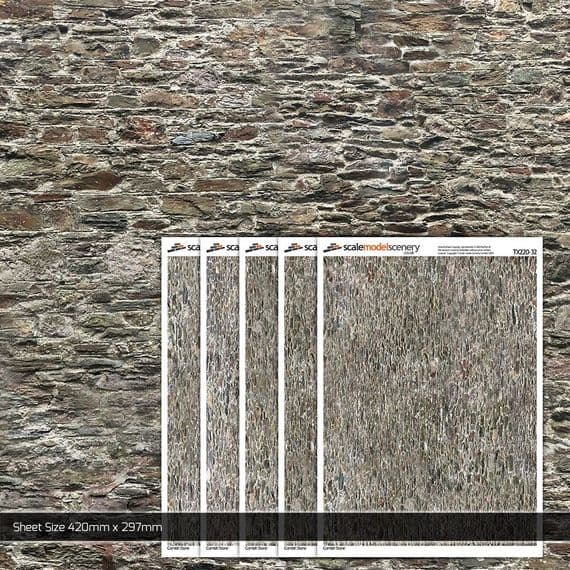 Scale Model Scenery TX220 Old Stone Wall Texture Paper (Pk of 5) OO/HO Gauge