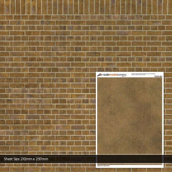 Scale Model Scenery TX255 English Bond Yellow Brick Texture Paper Pk5 OO/HO