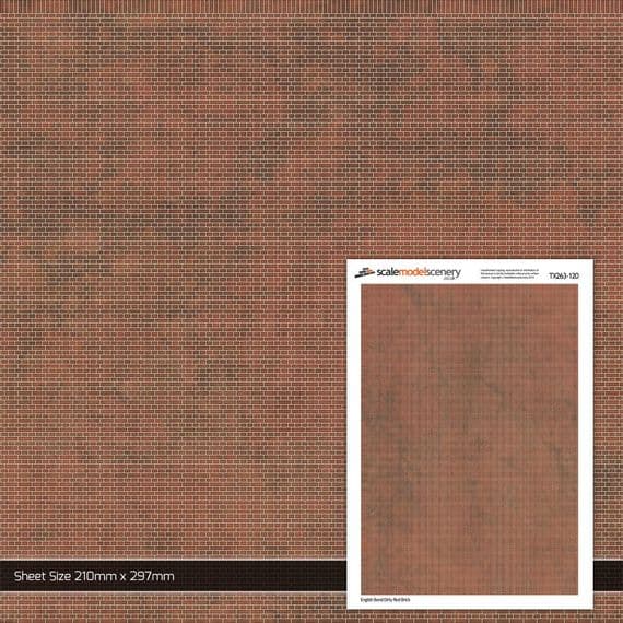 Scale Model Scenery TX263 English Bond Dirty Red Brick Paper (Pk 5) OO/HO Gauge
