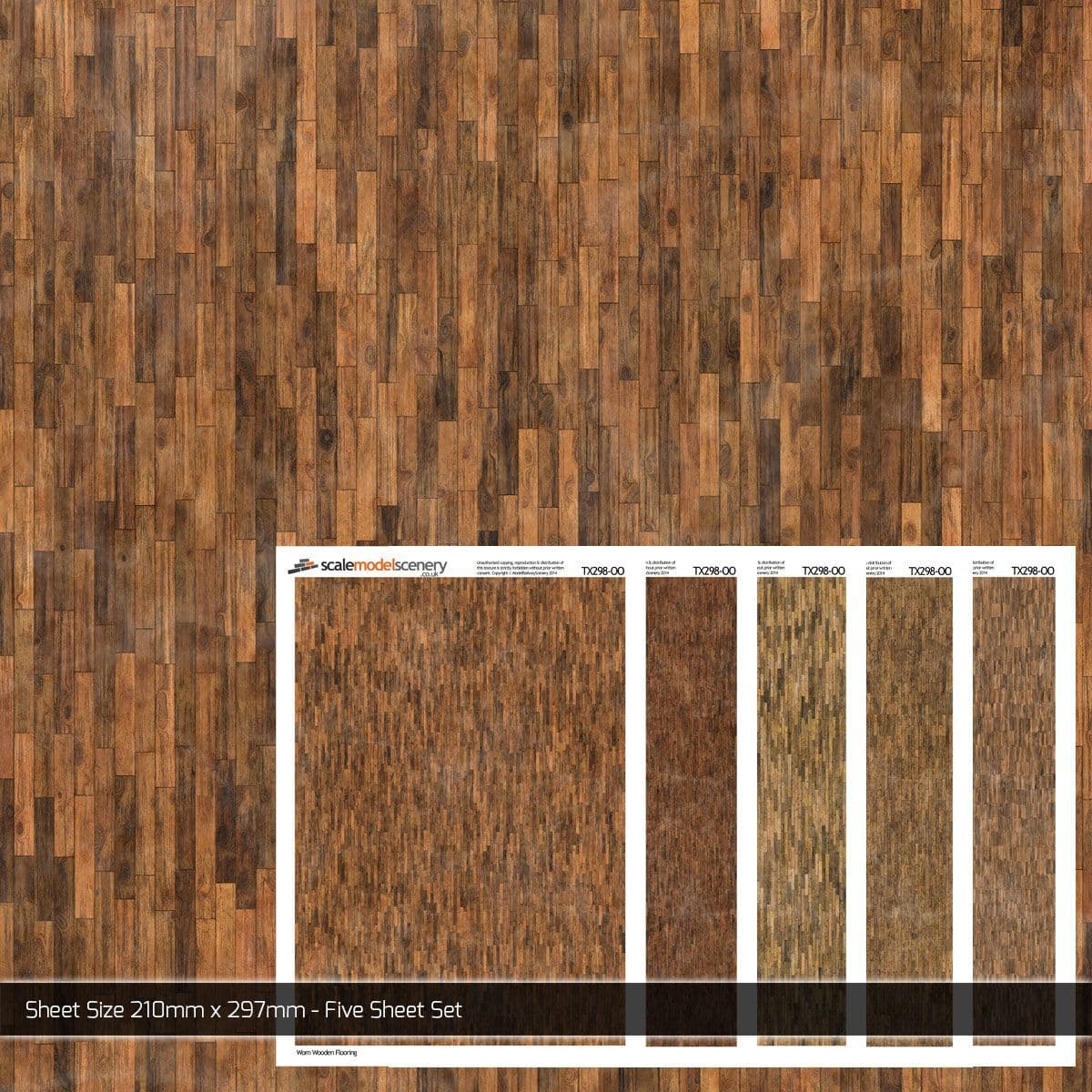 Scale Model Scenery TX298 Worn Wooden Flooring Texture Paper (Pk 5) OO/HO Gauge