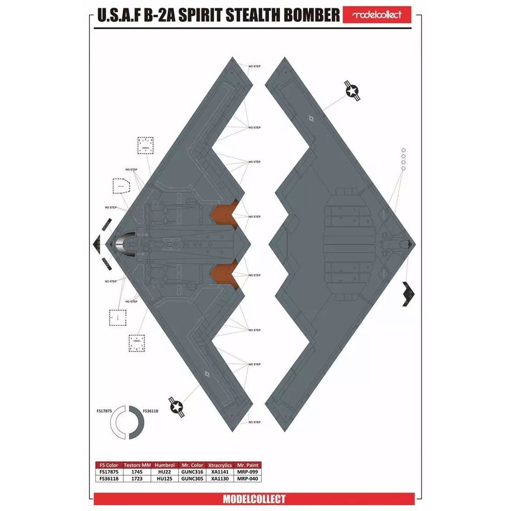 ModelCollect UA72206 USAF B-2A Spirit Stealth Bomber w/MOP GBU-57 1:72 Model Kit