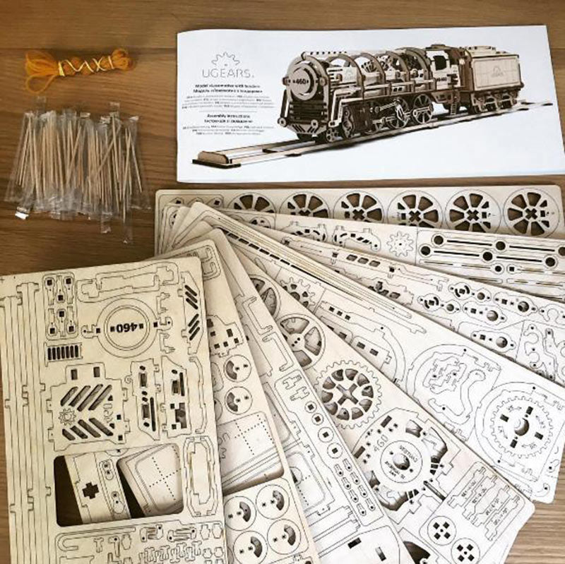 UGEARS Steam Locomotive with tender Mechanical Wooden Model Kit 70012