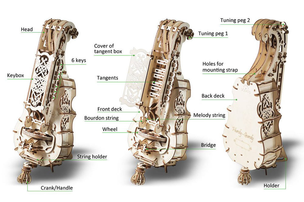 UGEARS Hurdy-Gurdy Mechanical Wooden Model Kit 70030