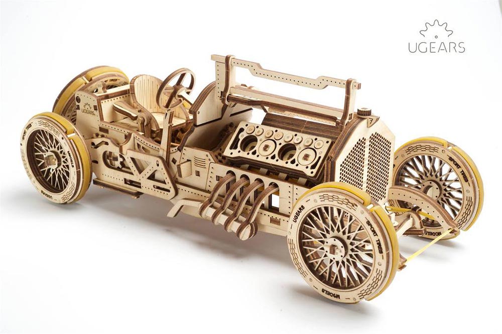 UGEARS U-9 Grand Prix Car Mechanical Wooden Model Kit 70044